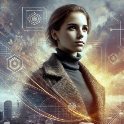portrait of a young person inspiring hope and confidence in the future with a subtle touch of futurism, something beautiful, calm, determined, and inspiring