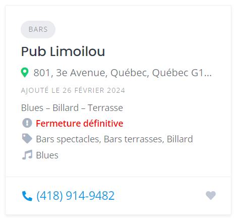 exemple carte avec Fermeture définitive