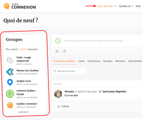 Quoi de neuf groupes actifs